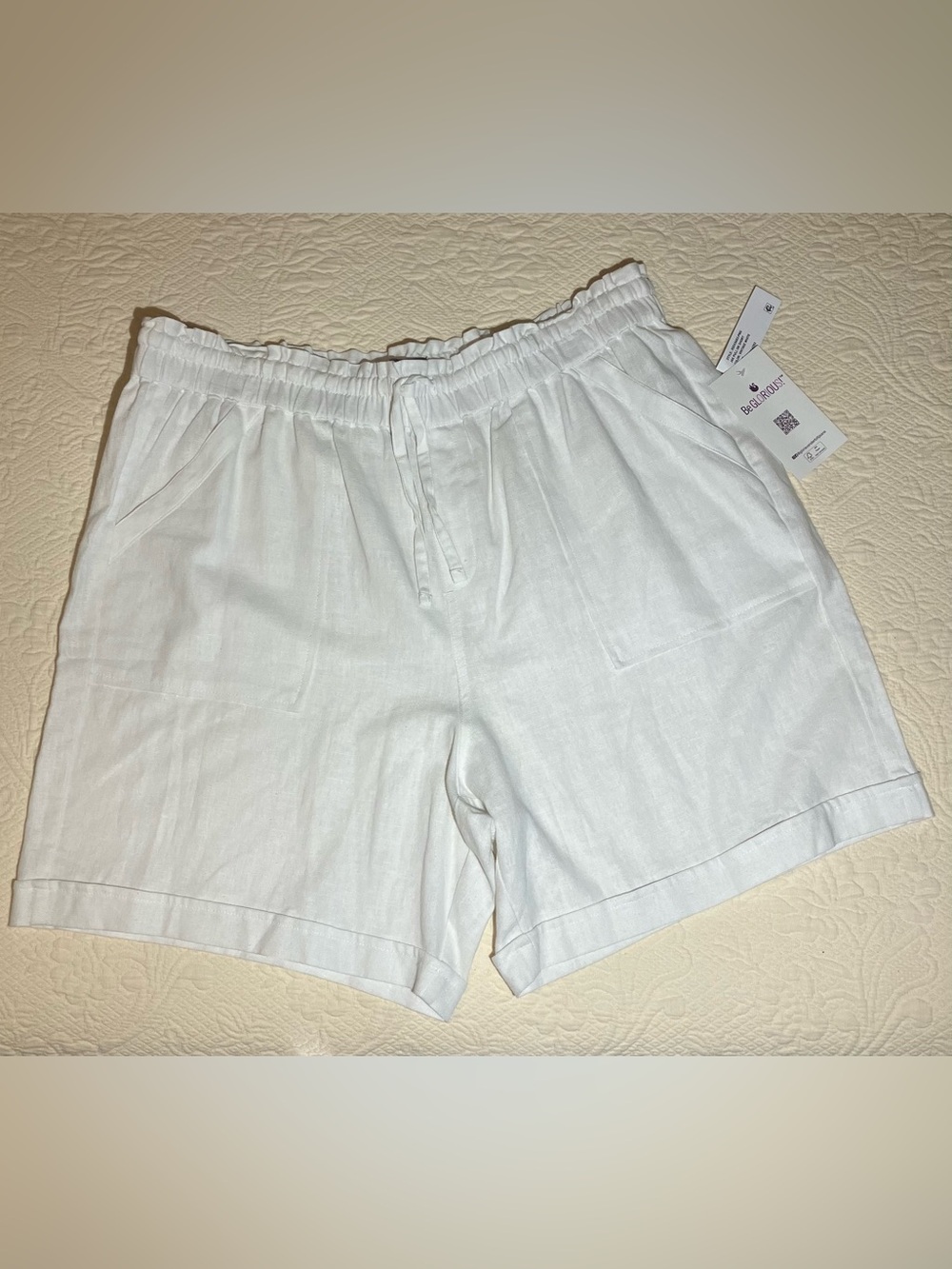 Gloria Vanderbilt White Linen-Blend Drawstring Bermuda Shorts NWT